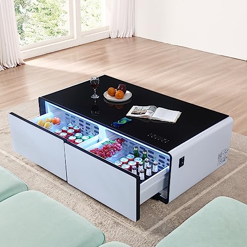 LIVTAB Smart Coffee Table with Fridge, Speakers, and Wireless Charging