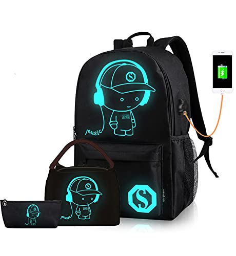 Lmeison Anime Cartoon Luminous Waterproof Backpack with USB Charging Port