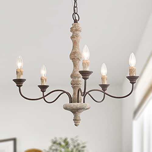 LNC Distressed Wood French Country Chandelier for Multiple Rooms