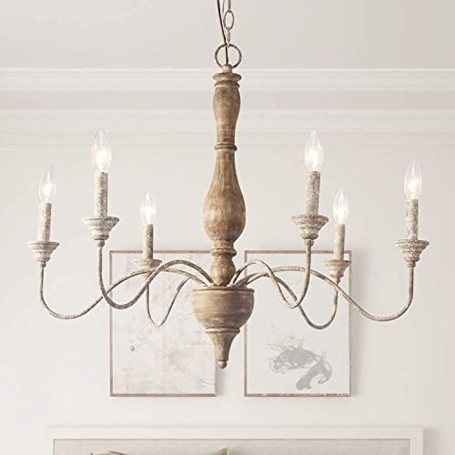 LNC French Country Chandeliers Wood 6 Lights