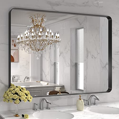 LOAAO 48X32 Inch Black Metal Framed Bathroom Mirror