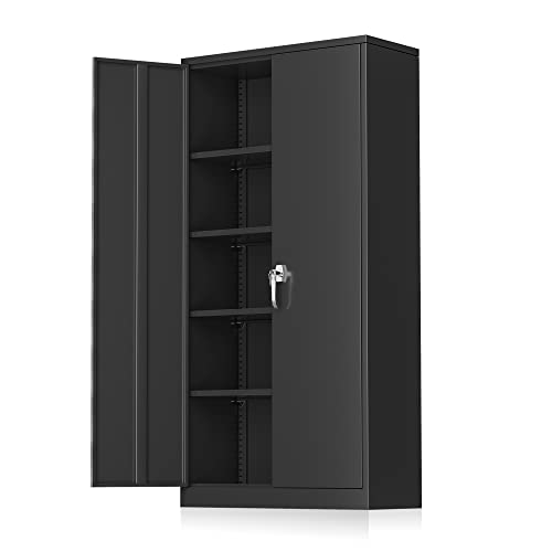 Lockable Garage Tool Cabinet with Doors and Shelves