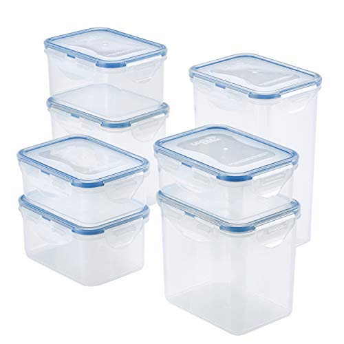 LocknLock Easy Essentials Airtight Rectangular Tall Food Storage Container  7.61 Cup, 4 Piece, Clear