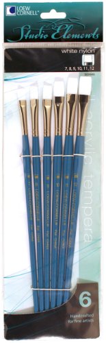 Studio Elements White Nylon Long Handle Flat Large Brush Set