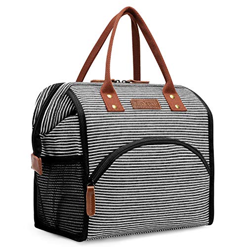 LOKASS Insulated Lunch Tote for Work, Picnic, Hiking, Beach - Stripes