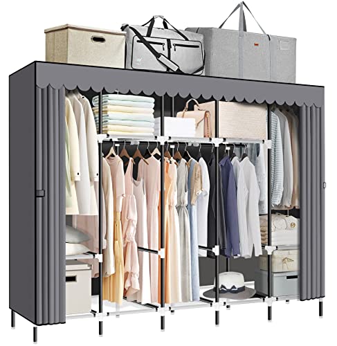 LOKEME Portable Closet with Hanging Areas and Storage Shelves