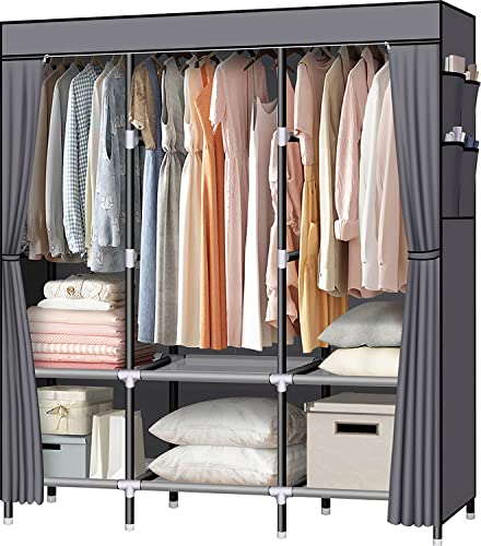 LOKEME Portable Closet with Hanging Rods and Storage Shelves