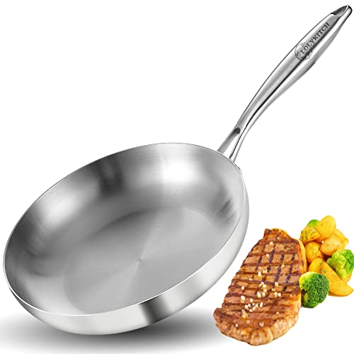 LOLYKITCH 10" Tri-Ply Stainless Steel Frying Pan with Ergonomic Handle