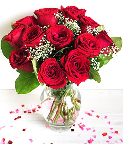 Long Stemmed Red Roses with Free Vase
