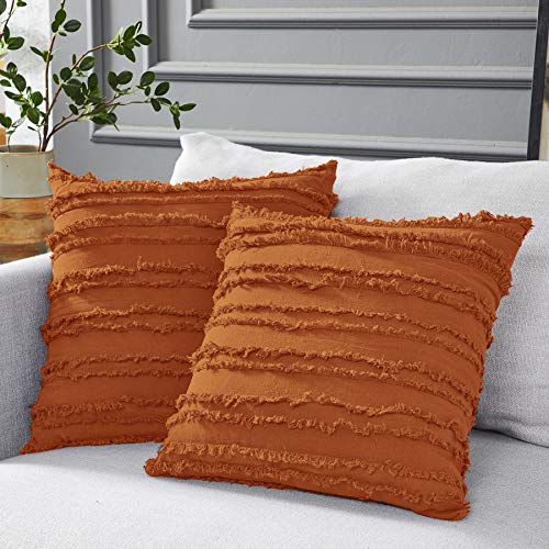 Longhui Bedding Burnt Orange 18x18 Cotton Linen Throw Pillow Covers Set of 2