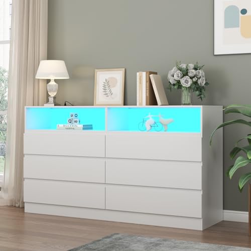 Loomie 6 Drawer Double Dresser: Modern Storage with LED Light