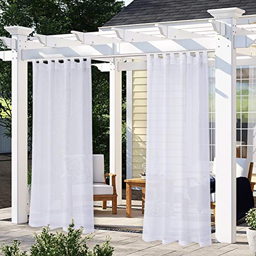 Outdoor Waterproof Tab Top Sheer Curtains - 2 Panels, White