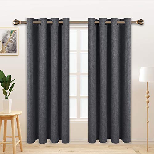 Thermal Insulated Linen Texture Blackout Curtains - Grey, 50x63 Inches