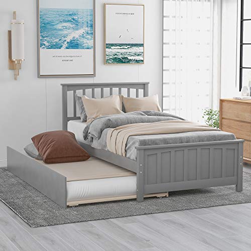 Lostcat Twin Size Platform Bed with Trundle and Headboard