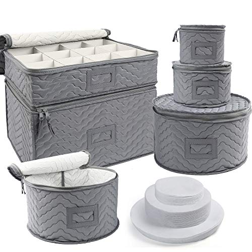 LotFancy Quilted China Storage Containers - 6-Piece Set with Felt Protectors