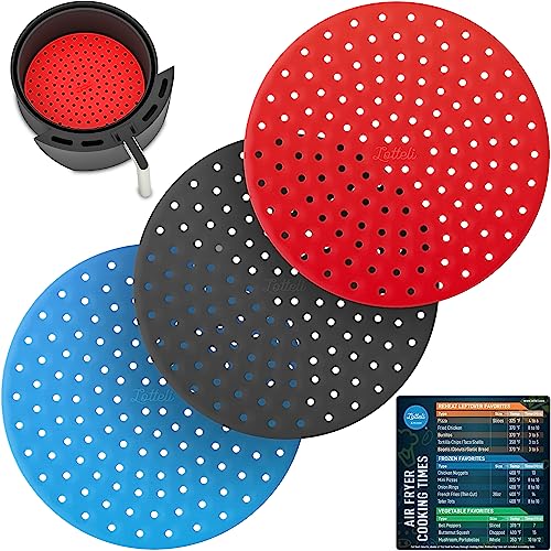 Lotus Silicone Air Fryer Liners 3 Pack with Magnetic Cheat Sheet - 8" Round