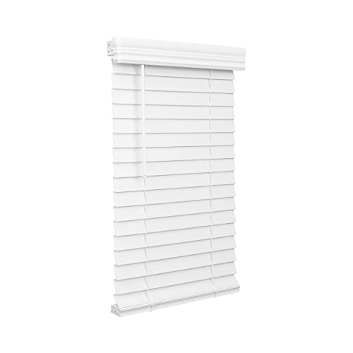 Cordless Faux Wood Blind, 34" x 60", Bright White