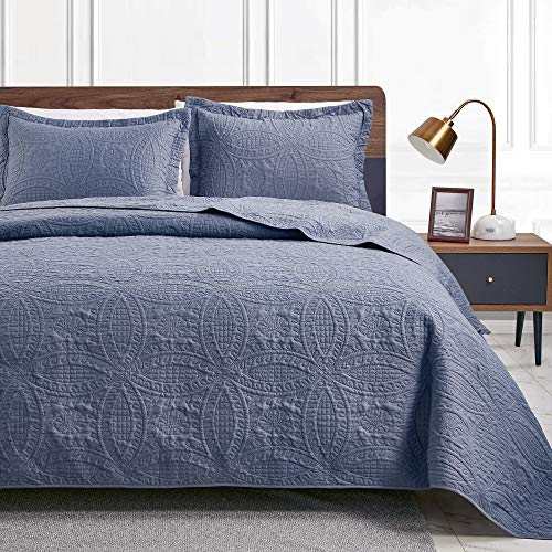 Love's cabin Quilts for Queen Bed Blue Bedspreads - Lightweight Microfiber Bedspread