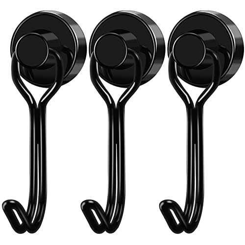 Black Swivel Magnetic Hooks - Strong 25LBS Magnet for Hanging - Pack of 3