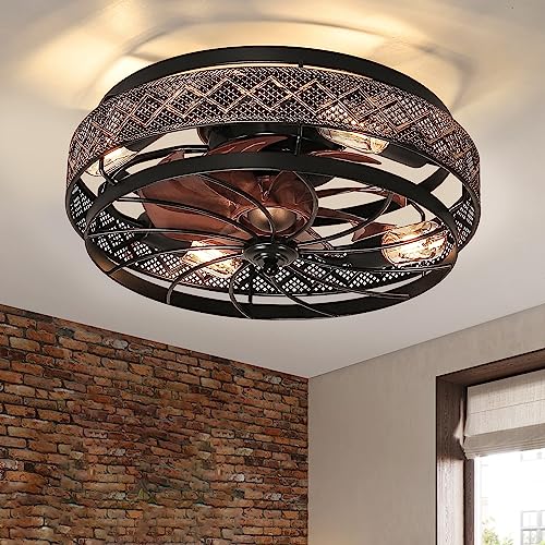 Low Profile Caged Ceiling Fan with Lights and Remote