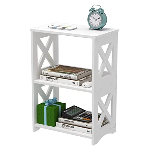 LUCKNOCK Narrow 3-Tier Side Table with Storage Shelf, White