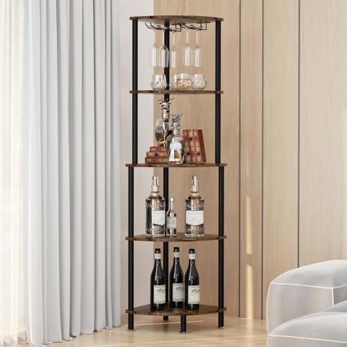 LUCKUP Corner Wine Rack with Glass Holder and Storage Shelves