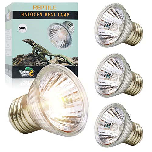 LUCKY HERP 4 Pack 50W UVA UVB Reptile Light Bulbs, Heat Lamp Bulbs for Reptiles and Amphibians, Basking Light Bulb for Turtle, Bearded Dragon, Lizard Heating Use