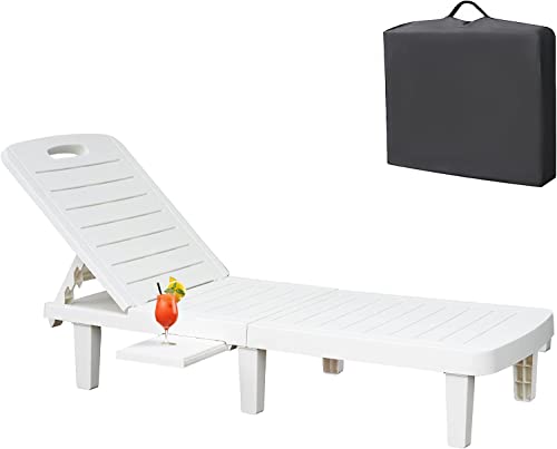 LUCKYERMORE 74" Outdoor Chaise Lounge with Adjustable Backrest