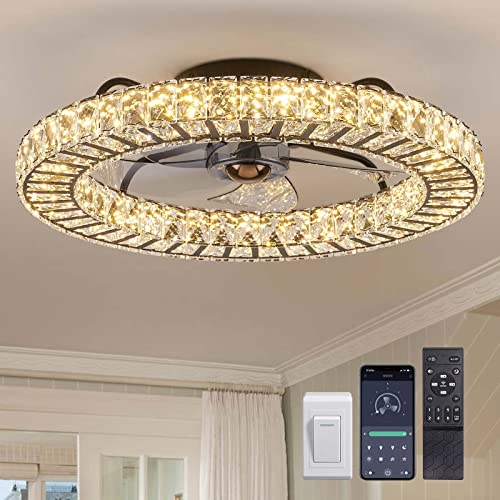 Modern Crystal Chandelier Ceiling Fan with Smart 4-Light Color Change