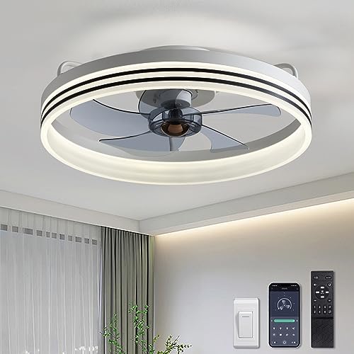 LUDOMIDE Flush Mount Ceiling Fan with Lights and Remote