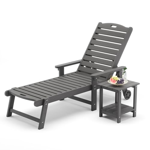 Dark Gray 2-Piece Chaise Lounge Set with Table & Wheels