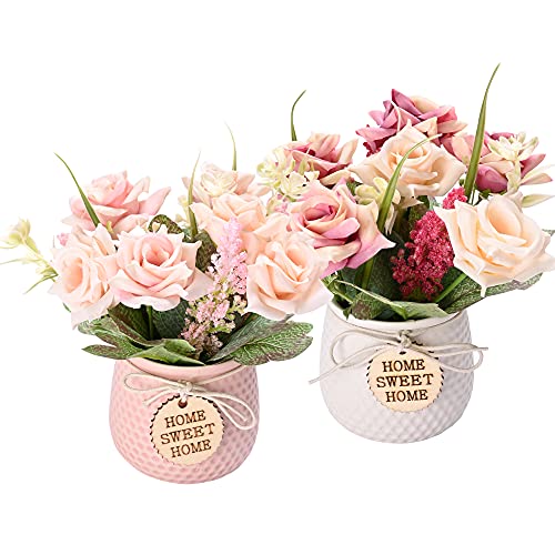 LUEUR Silk Rose Bouquet Decoration with Ceramics Vase Fake Plants