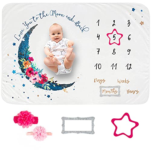 Luka&Lily Baby Girl Milestone Blanket (Floral Moon)