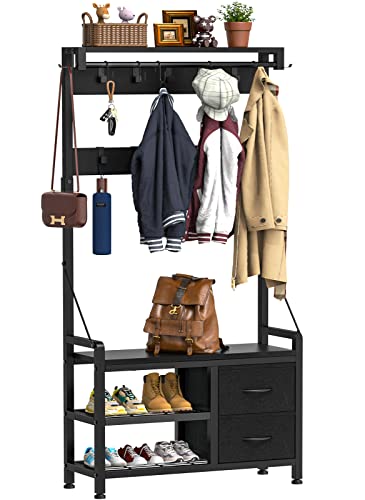 Lulive Entryway Bench with Coat Rack and Shoe Storage