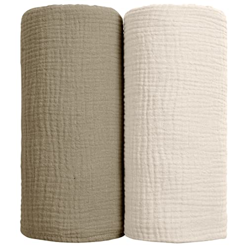 lulumoon Muslin Swaddle Blanket - Soft Cotton Baby Receiving Blanket (Olive)