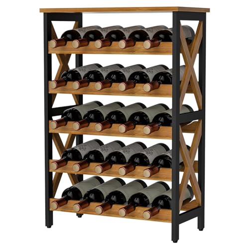 LUMAMU 25 Bottle Freestanding Wine Rack Shelf - 5 Tier Rustic Stand