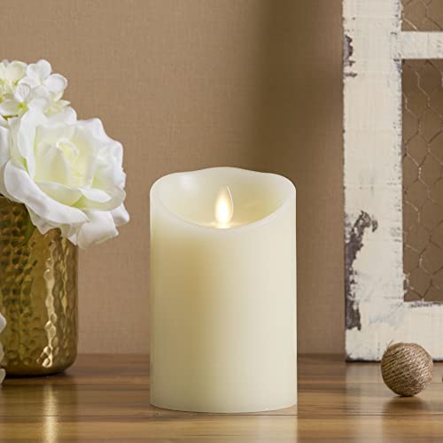 Luminara Moving Flame Pillar Flameless LED Candle, Scalloped Edge, Real Wax, Unscented - Ivory (4.5-inch)