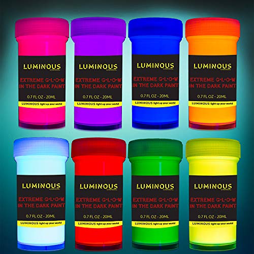 Individuall Neon Glow Paint Set - 8 x 20 ml Pots - High Pigment Phosphorescent