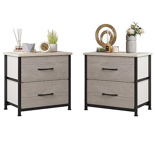 Greige Nightstand Set of 2 with Fabric Drawers for Bedroom or Living Room