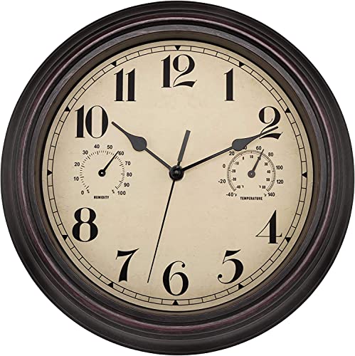 Lumuasky 12-Inch Outdoor Wall Clock with Thermometer