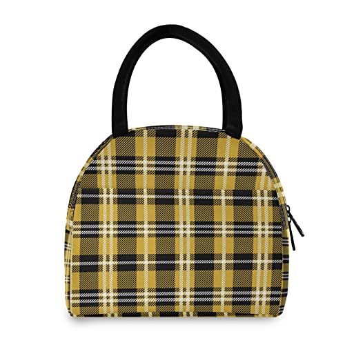 Yellow and Black Plaid Insulated Lunch Tote for Work or School