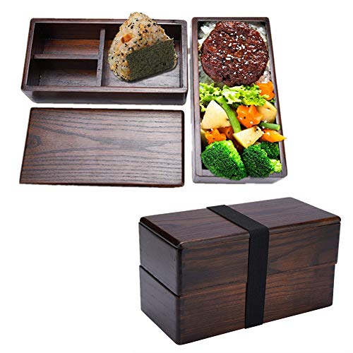 Huhushop Double Layer Wooden Bento Box for Picnic Sushi