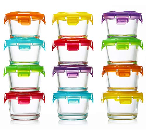 NutriChef nutrichef 12pc food storage containers - 4.48oz mini stackable  superior premium glass meal-prep w/ airtight locking lid, bpa