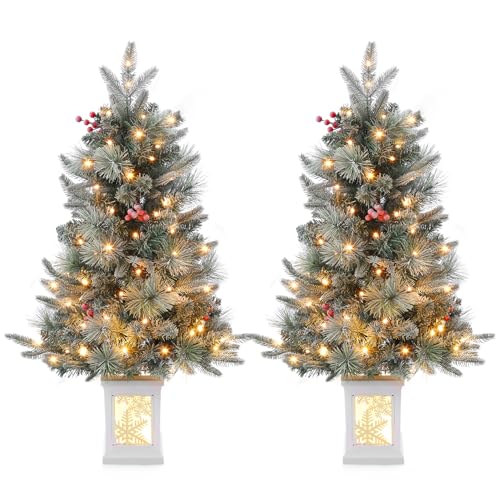 LUNSY 2 Pack 3FT Faux Frost Christmas Tree