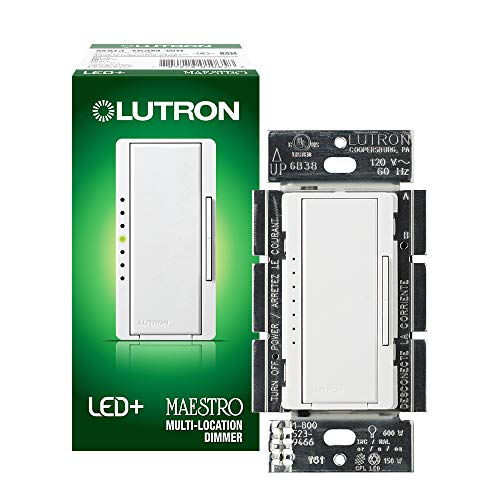 Lutron Maestro LED+ Dimmer Switch for Dimmable LED, Halogen and Incandescent Bulbs, 150W/Single-Pole or Multi-Location, MACL-153M-WH, White