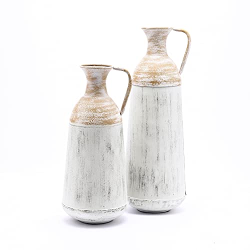 LuxenHome Rustic Farmhouse Tall Floor Vase Set - Off White/Brown