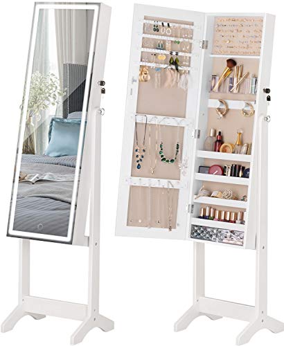 White LED Light Jewelry Cabinet with Full Screen Mirror