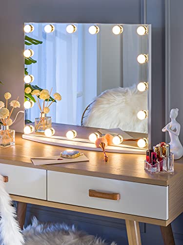 LUXFURNI Hollywood Vanity Mirror with 18 LED Bulbs - White