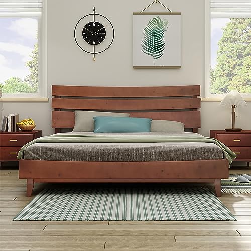 LUXOAK 14 Inch Solid Wood Bed Frame with Headboard