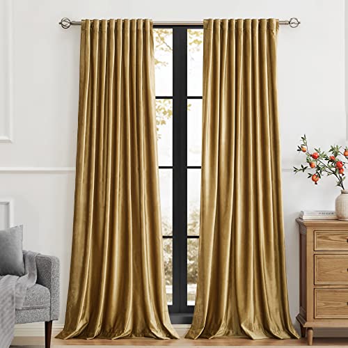 Golden Velvet Curtains 108 inch Long